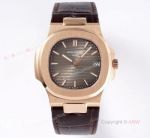 PPF V4 Swiss Patek Philippe Nautilus Rose Gold Grey Dial Brown Leather Strap Replica Watch